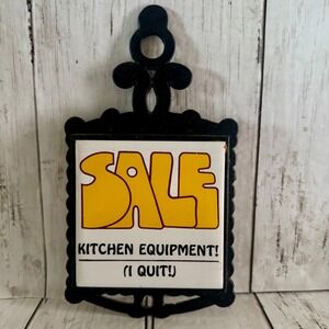 Vintage Enesco Cast Iron Ceramic Trivet SALE Kitchen Equipment I QUIT Humorous
